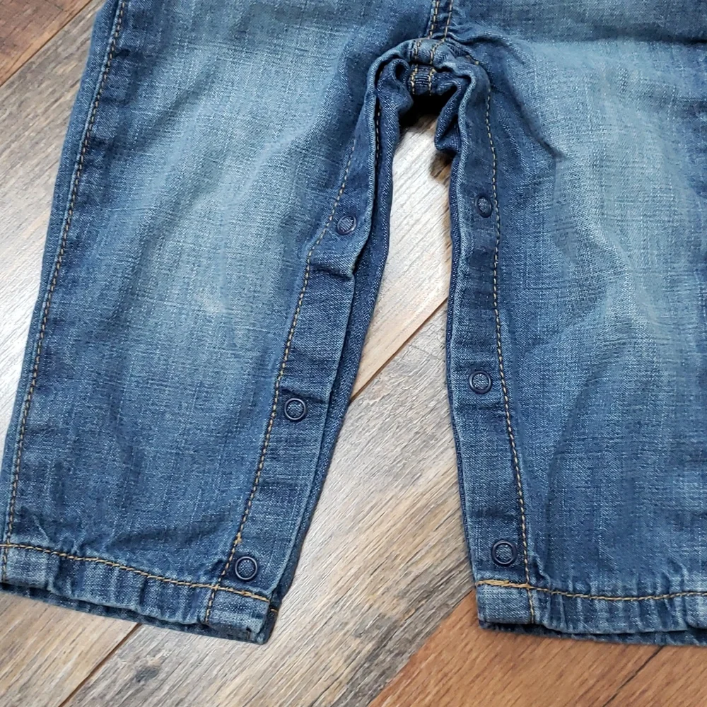 The Children's Place Medium Wash Blue Denim Overalls, Size 9-12 Months